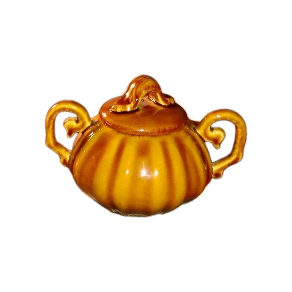 Vintage Style Eyes Creamer & Sugar Bowl Brown by Baum‎ Bros.  wood-like EUC